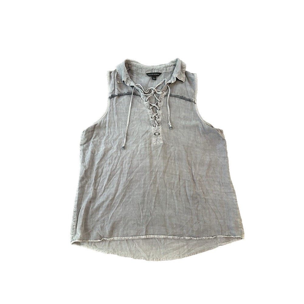 Rock & Republic Boho Sleeveless Womens Tunic L Gray Lace Up Grunge Top Moto